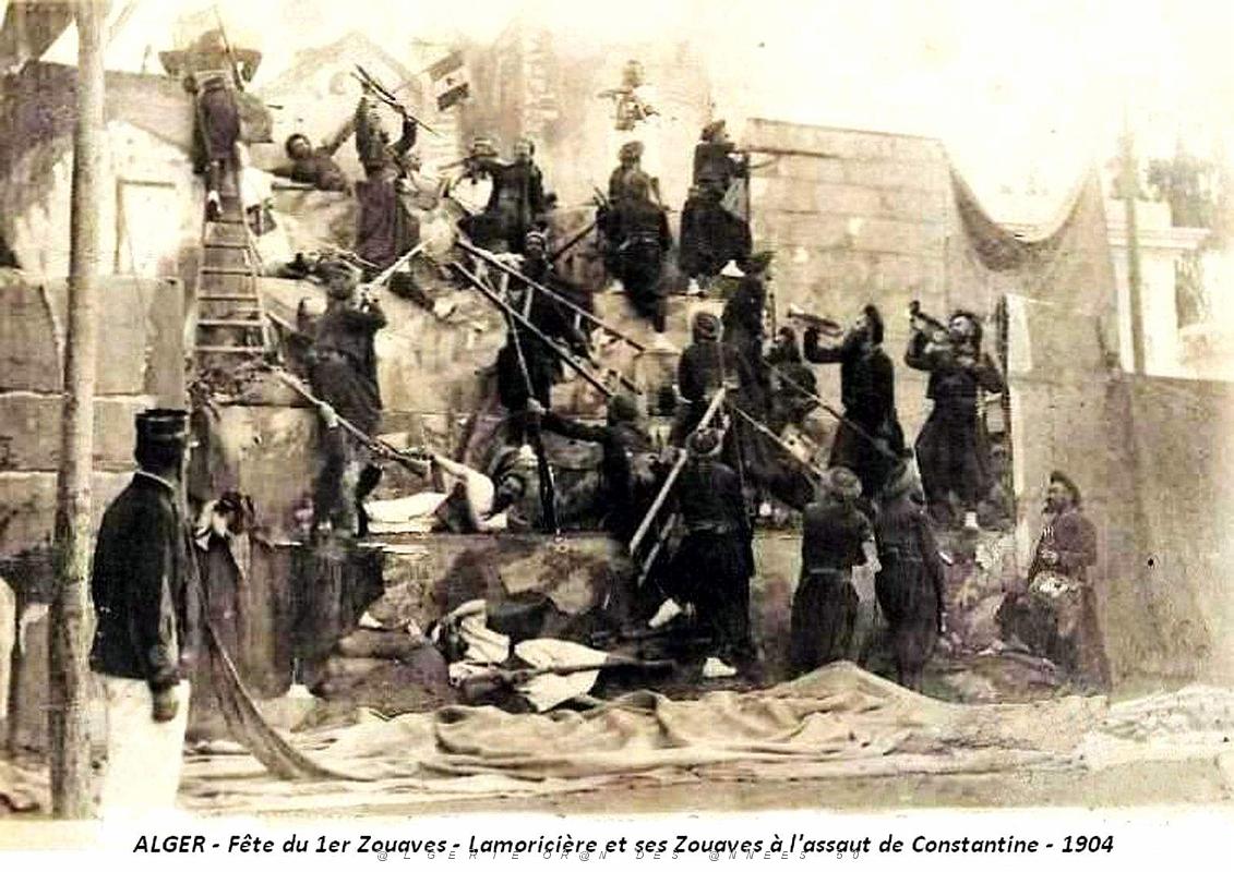 2054- Alger- Fete du 1er Zouaves - Lamoriciere et ses Zouaves a l'assaut de Constantine -1904.jpg